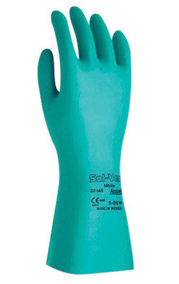 Ansell Size 9 Green Sol-Vex 15" 22 mil Nitrile Chemical Resistant Gloves With Sandpatch Grip Finish And Straight Cuff-eSafety Supplies, Inc