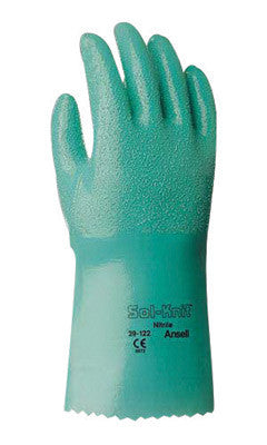 Ansell Size 8 Green Sol-Knit 12" Cotton Interlock Knit Lined Supported Nitrile Chemical Resistant Gloves With Rough Finish And Gauntlet Cuff-eSafety Supplies, Inc