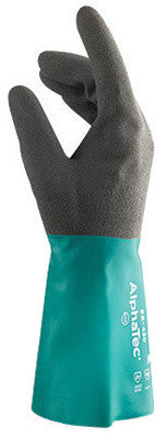 Ansell Size 11 Sea Green AlphaTec 12" Cotton Flock Lined 12/10 mil Nitrile Chemical Resistant Gloves With Ansell Grip Technology Finish And Gauntlet Cuff-eSafety Supplies, Inc
