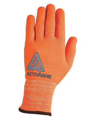 Ansell Size 8 Hi-Viz Orange ActivArmr Seamless Knit 13 gauge Medium Duty Cut Resistant Gloves With Knitwrist, Techcor Polyester Spandex Lining And Straight Thumb-eSafety Supplies, Inc