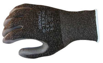 SHOWA Best Glove Size 8 S-TEX Light Weight Cut Resistant Black Polyurethane Palm And Fingertip Coated Work Gloves With Gray Hagane Coil Liner And Knit Cuff
