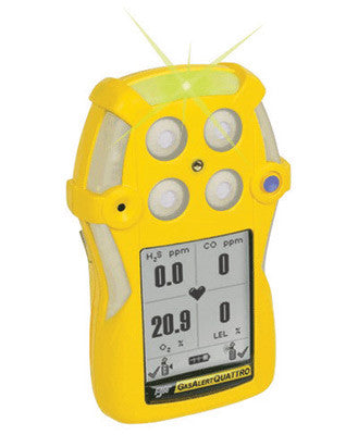 BW Technologies Yellow GasAlertQuattro Portable Combustible Gas, Carbon Monoxide, Hydrogen Sulphide And Oxygen Monitor With Rechargeable Battery-eSafety Supplies, Inc