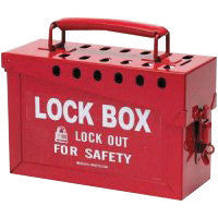 Brady Red 6" X 9" X 3 1/2" Heavy Duty Steel Portable Group Lock Box Includes Lock Holes On Lid And Lockable Clasp On Front-eSafety Supplies, Inc