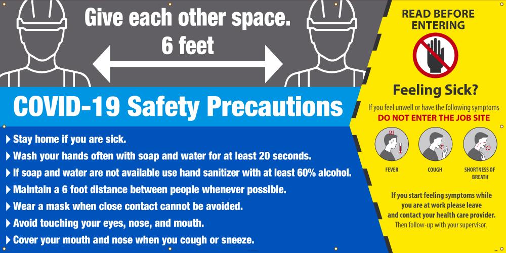 COVID-19 SAFETY PRECAUTIONS BANNER 5' X 10'-eSafety Supplies, Inc