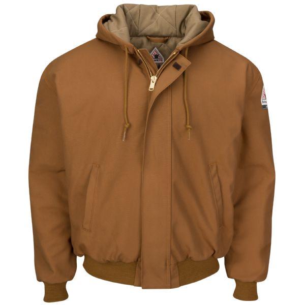 Bulwark Men's Brown Duck Hooded Long jacket With Knit Trim-eSafety Supplies, Inc
