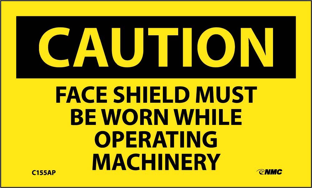 Caution Face Shield Must Be Worn Operating Machinery Label - 5 Pack-eSafety Supplies, Inc