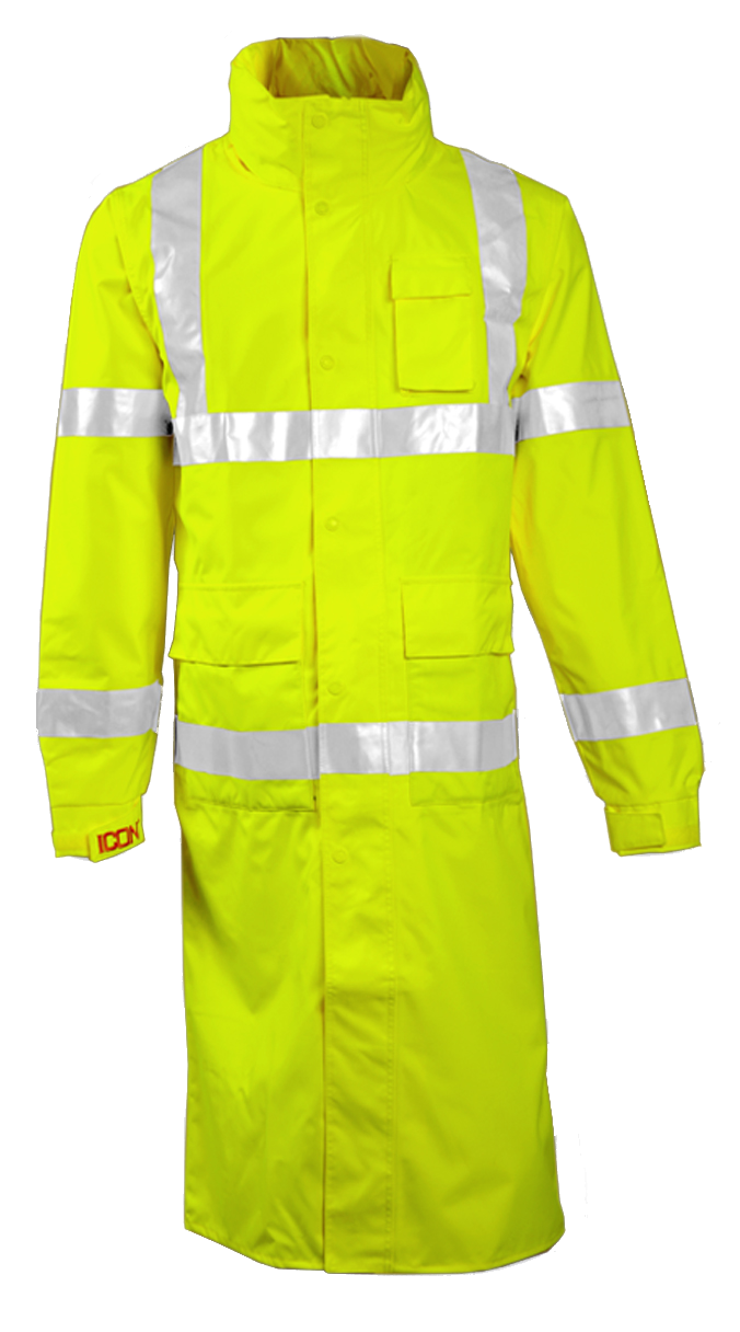 Icon™ Coat - Type R Class 3 - Fluorescent Yellow-Green - 48" - Attached Hood - Silver Reflective Tape-eSafety Supplies, Inc