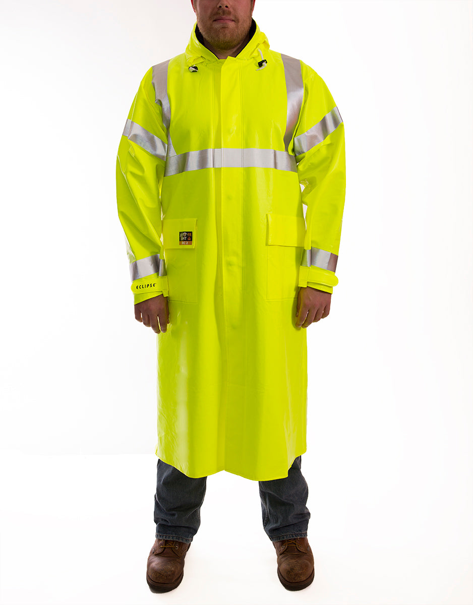 Eclipse™ Coat - Fluorescent Yellow-Green - Attached Hood - Silver Reflective Tape-eSafety Supplies, Inc
