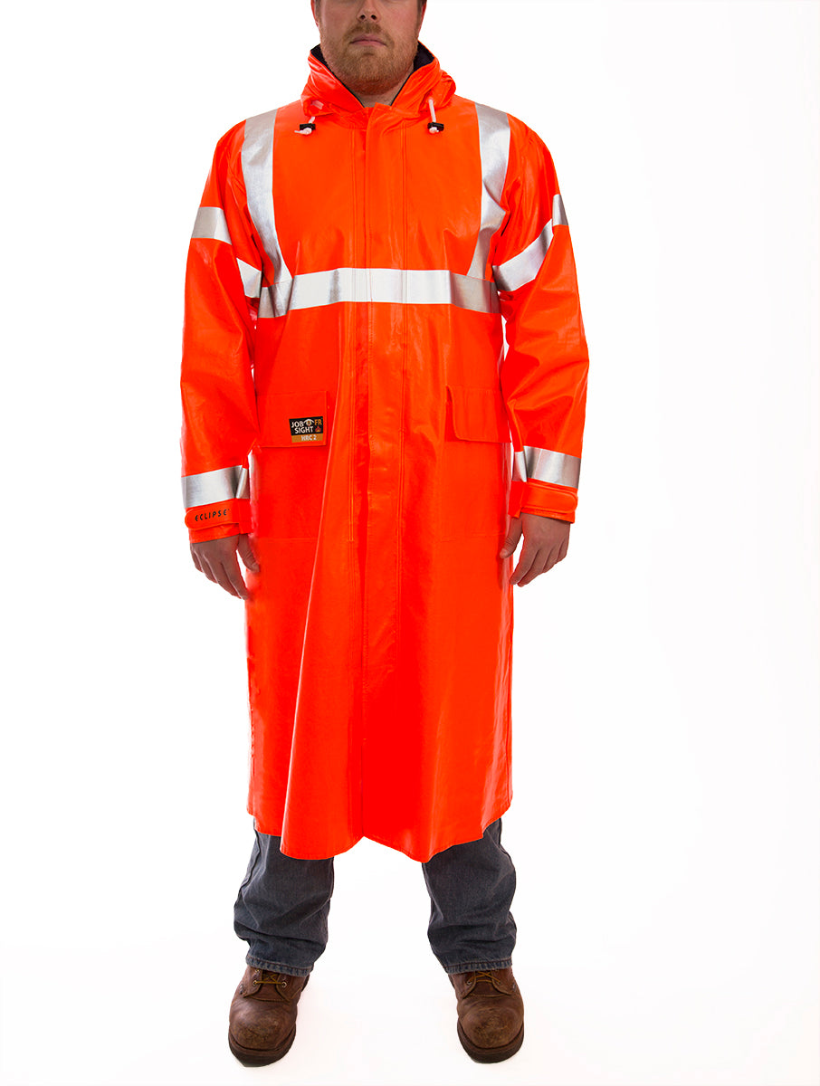 Eclipse™ Coat - Fluororescent Orange-Red - Attached Hood - Silver Reflective Tape-eSafety Supplies, Inc