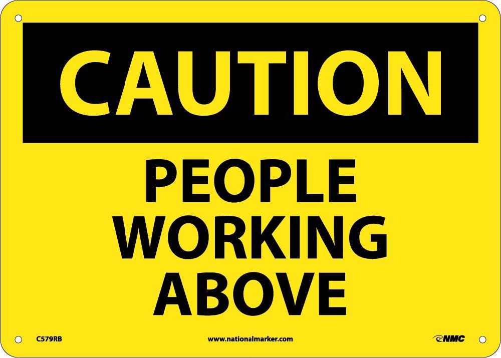 People Working Above Sign
