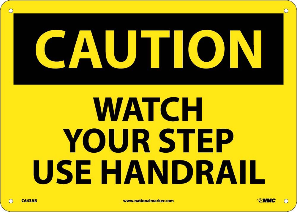 Caution Watch Your Step Use Handrail Sign-eSafety Supplies, Inc