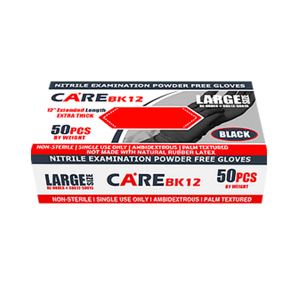CARE BLACK 6-mil Nitrile Examination Powder-Free Gloves 12" Extended Length Box-eSafety Supplies, Inc