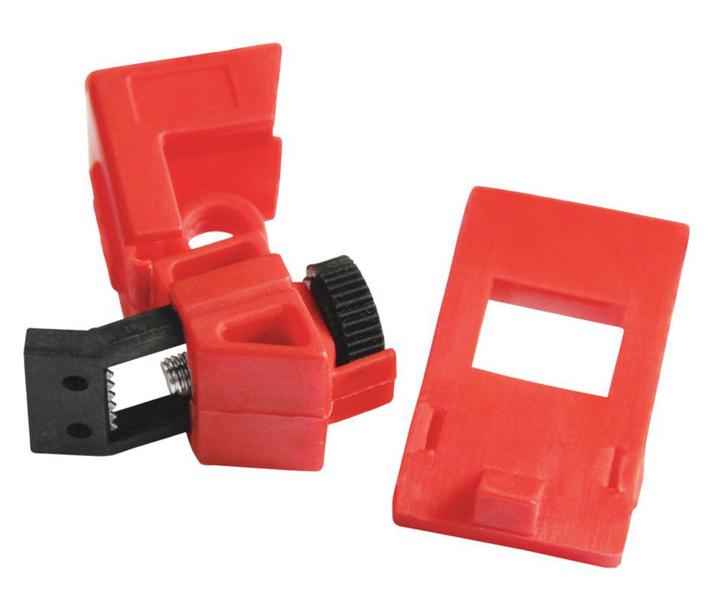 120/277V Clamp-On Circuit Breaker Lockout Fits Circuit Breakers 9/16'' W X 3/8'' L. The Lockout Measures 1-3/8"H, 2''L, 7/8"W And Accommodates 1 Padlock, With Shackles Up To 9/32". - CB05-eSafety Supplies, Inc