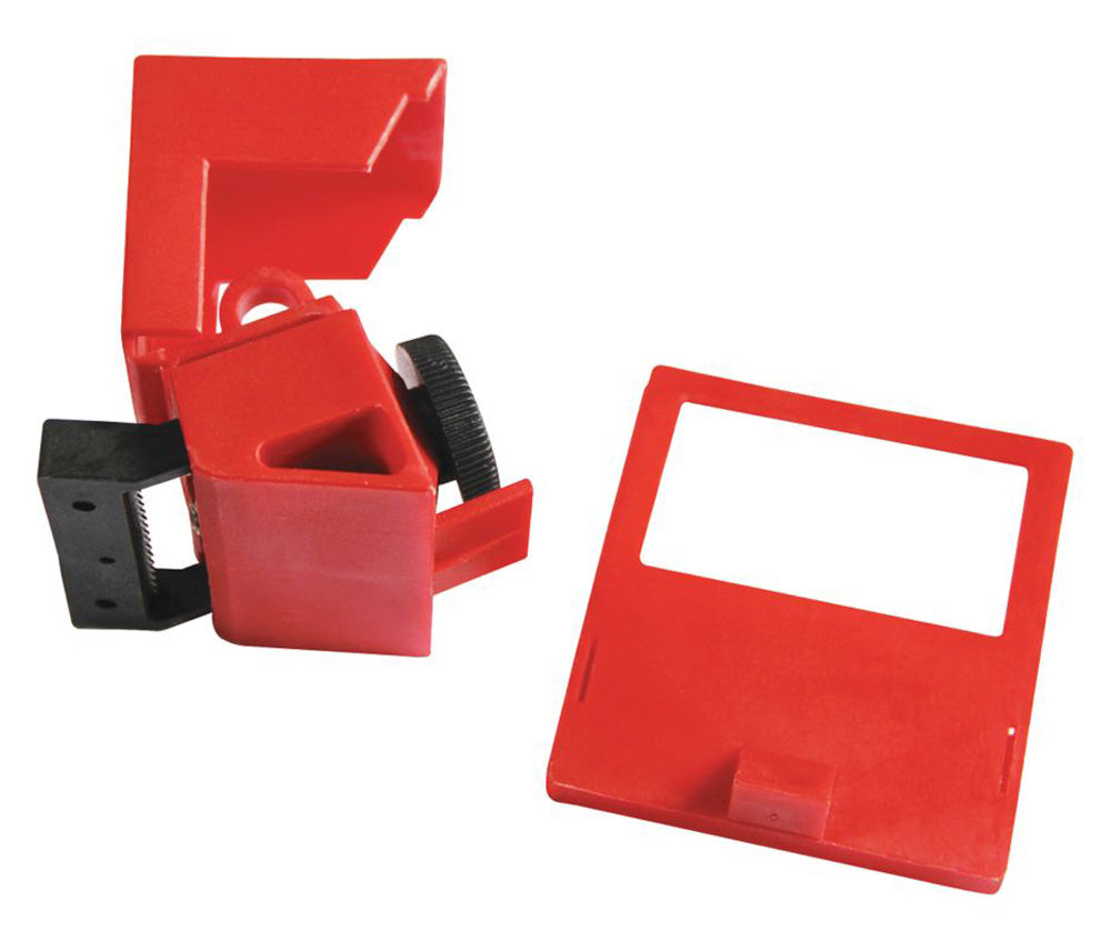 480/600V Clamp-On Circuit Breaker Lockout Fits Circuit Breakers 1-1/16 W X 3/8 L. The Lockout Measures 1-3/4"H, 2-3/4''L, 1-13/16"W And Accommodates 1 Padlock, With Shackles Up To 9/32". The Lockout Includes A Detachable Cleat. - CB06-eSafety Supplies, Inc