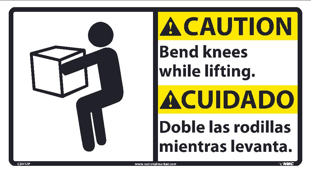Caution Bend Knees While Lifting Sign - Bilingual-eSafety Supplies, Inc