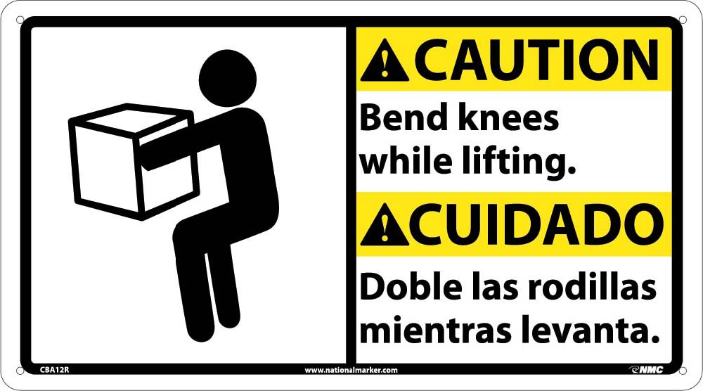 Caution Bend Knees While Lifting Sign - Bilingual-eSafety Supplies, Inc