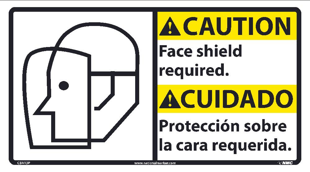 Caution Face Shield Required Sign - Bilingual-eSafety Supplies, Inc
