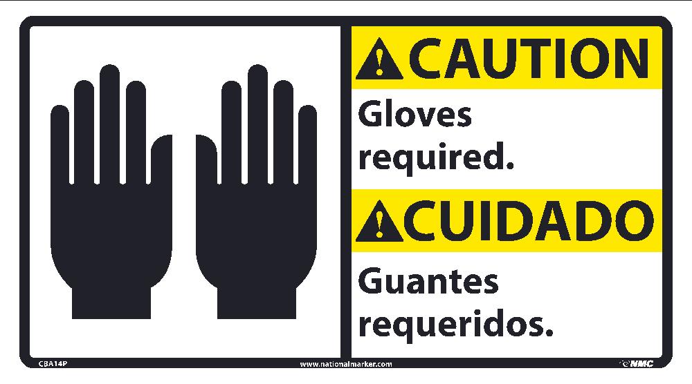 Caution Gloves Required Sign - Bilingual-eSafety Supplies, Inc