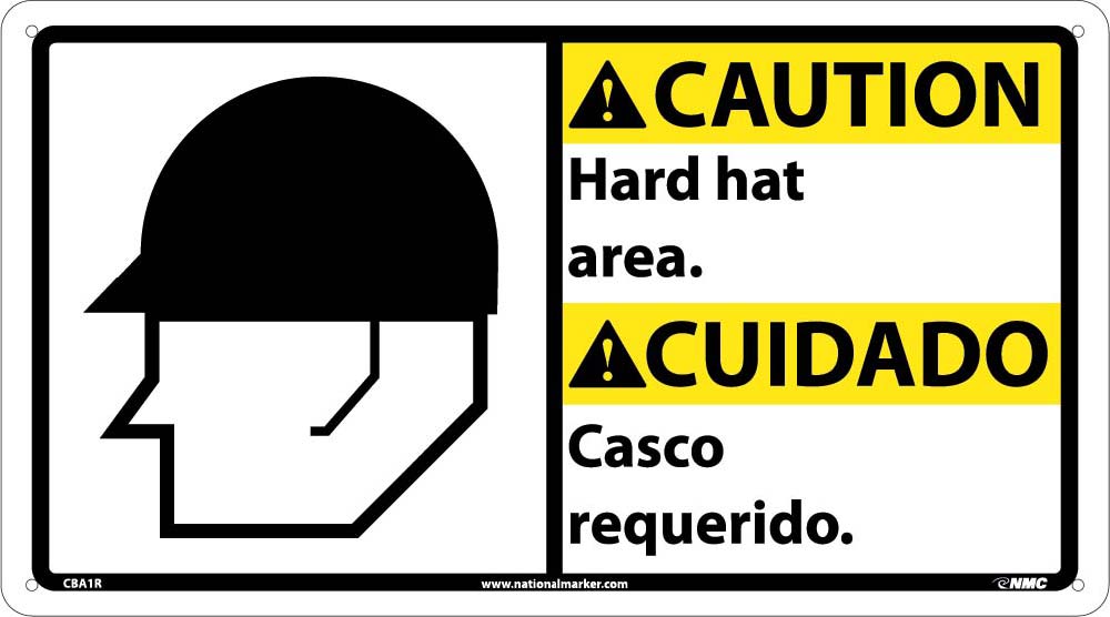 Caution Hard Hat Area Sign - Bilingual-eSafety Supplies, Inc