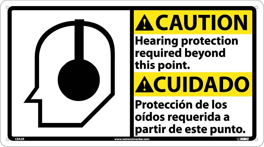 Caution Hearing Protection Required Sign - Bilingual-eSafety Supplies, Inc