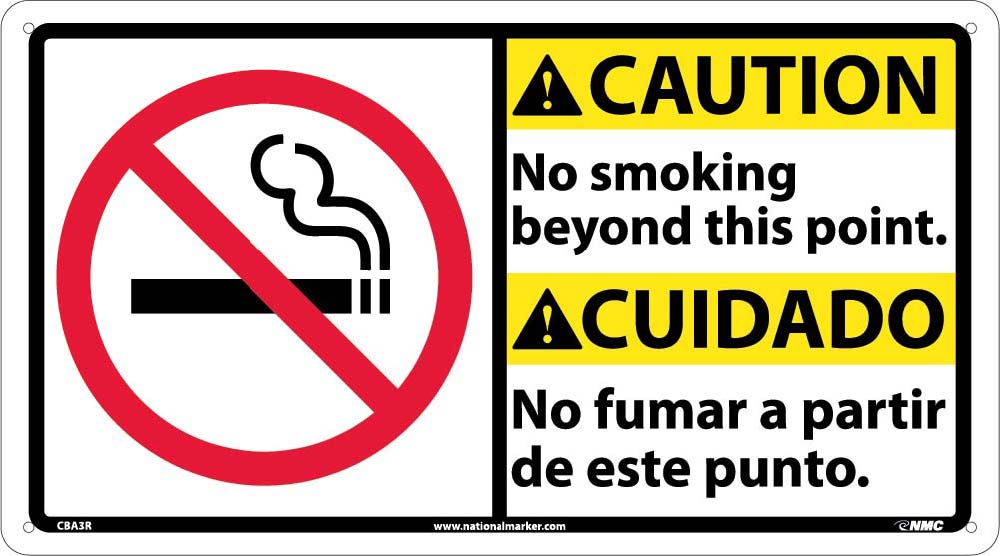 Caution No Smoking Beyond This Point Sign - Bilingual-eSafety Supplies, Inc