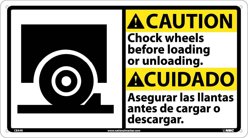 Caution Chock Wheels Sign - Bilingual-eSafety Supplies, Inc