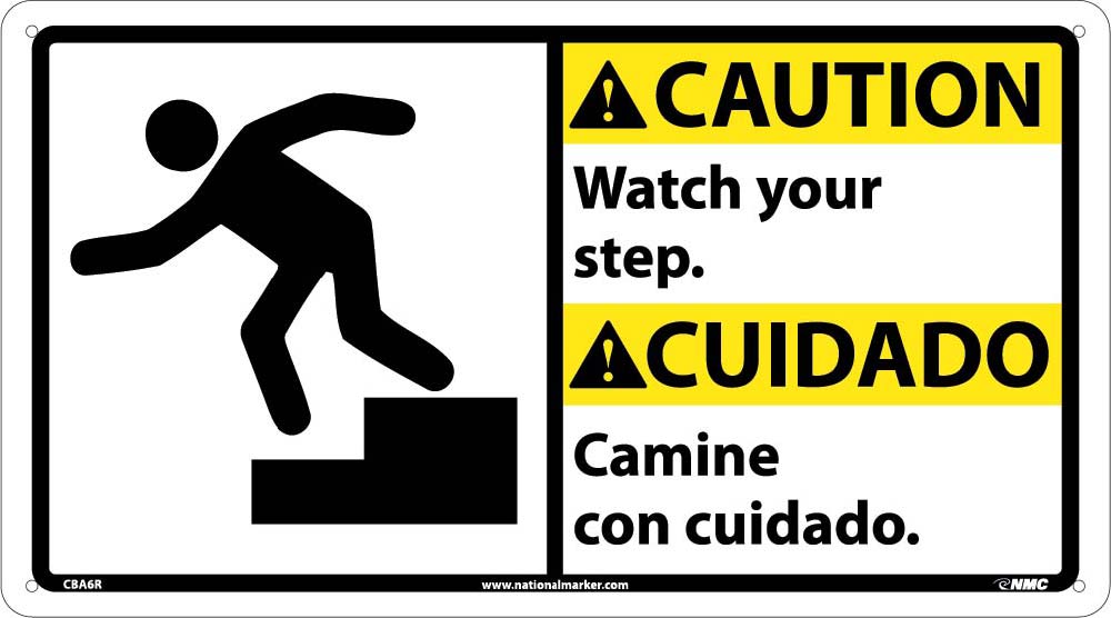 Caution Watch Your Step Sign - Bilingual-eSafety Supplies, Inc