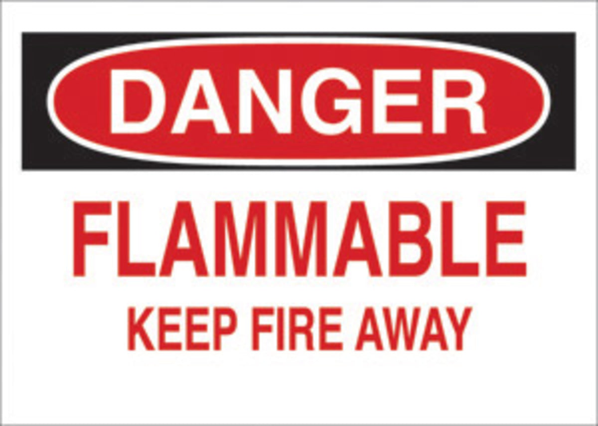 Brady® 7" X 10" X .035" Black/Red On White B-555 Aluminum Danger Sign "FLAMMABLE KEEP FIRE AWAY"-eSafety Supplies, Inc