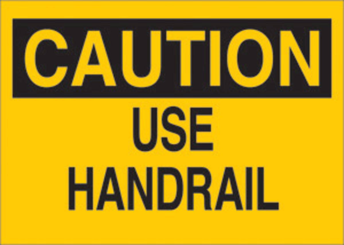 Brady® 7" X 10" X .06" Black On Yellow .0591" B-401 Polystyrene Caution Sign "USE HANDRAIL"-eSafety Supplies, Inc