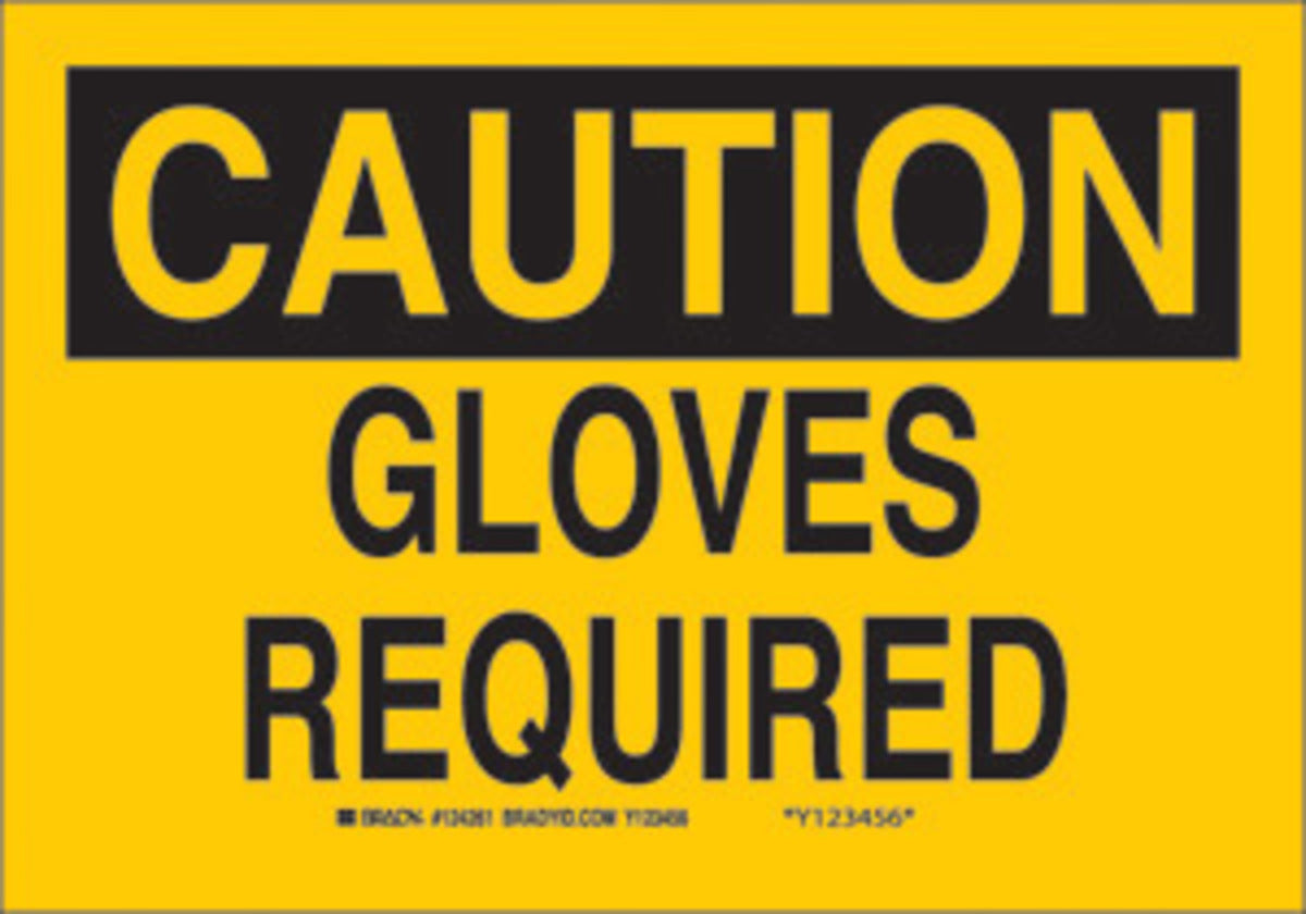 Brady® 10" X 14" X .035" Black On Yellow B-555 Aluminum Safety Sign "GLOVES REQUIRED"-eSafety Supplies, Inc