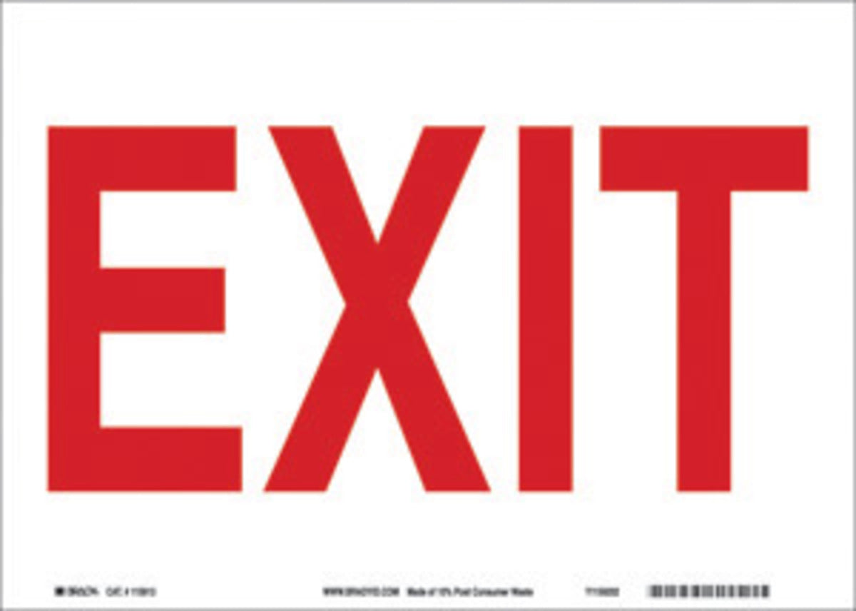 Brady® 7" X 10" X 1/10" Red On White .0984" B-120 Fiberglass Exit And Entry Sign "EXIT"-eSafety Supplies, Inc