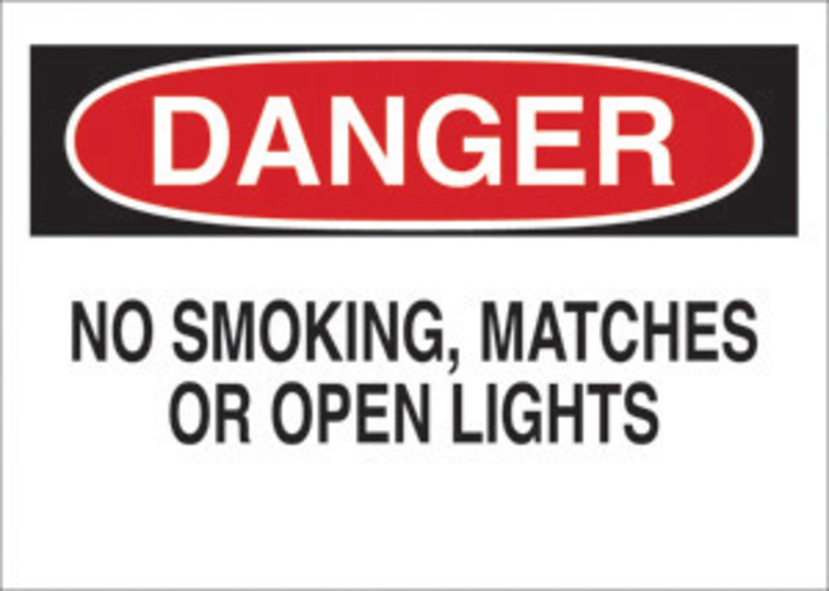 Brady® 14" X 20" X 1/10" Black/Red On White .0984" B-120 Fiberglass Danger Sign "DANGER NO SMOKING, MATCHES OR OPEN LIGHTS"-eSafety Supplies, Inc