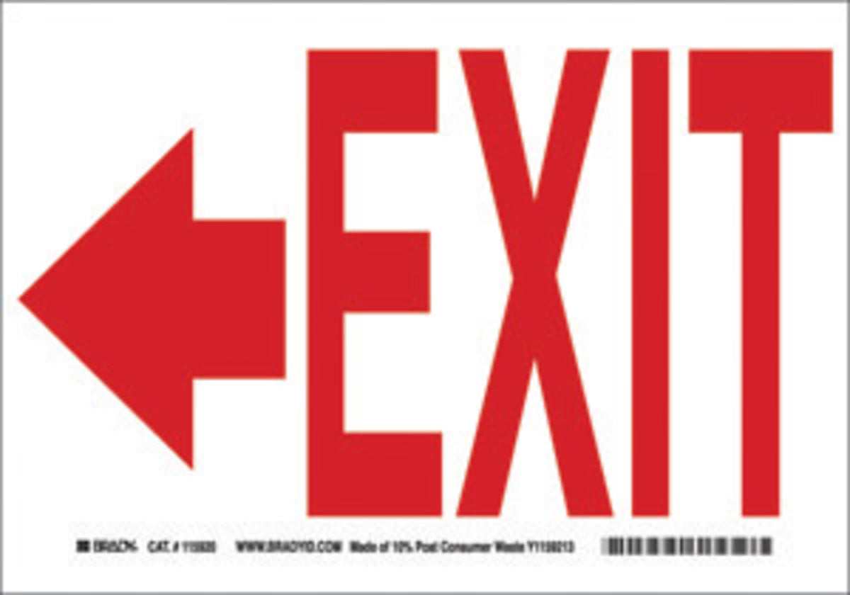 Brady® 10" X 14" X .006" Red On White .01" B-302 Polyester Safety Sign "EXIT"-eSafety Supplies, Inc