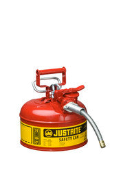 Justrite- 2 1/2 Gallon Red AccuFlow- Galvanized Steel Type II Vented Safety Can With Stainless Steel Flame Arrester And 5/8" Metal Hose (For Flammable Liquids)-eSafety Supplies, Inc