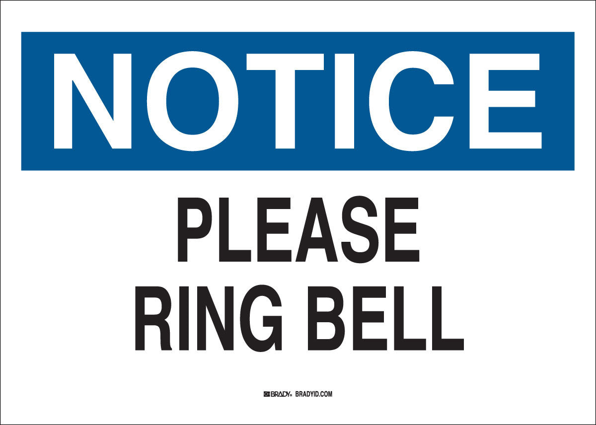 Brady® 10" X 14" X .06" Black/Blue On White B-401 Polystyrene Safety Sign "PLEASE RING BELL"-eSafety Supplies, Inc