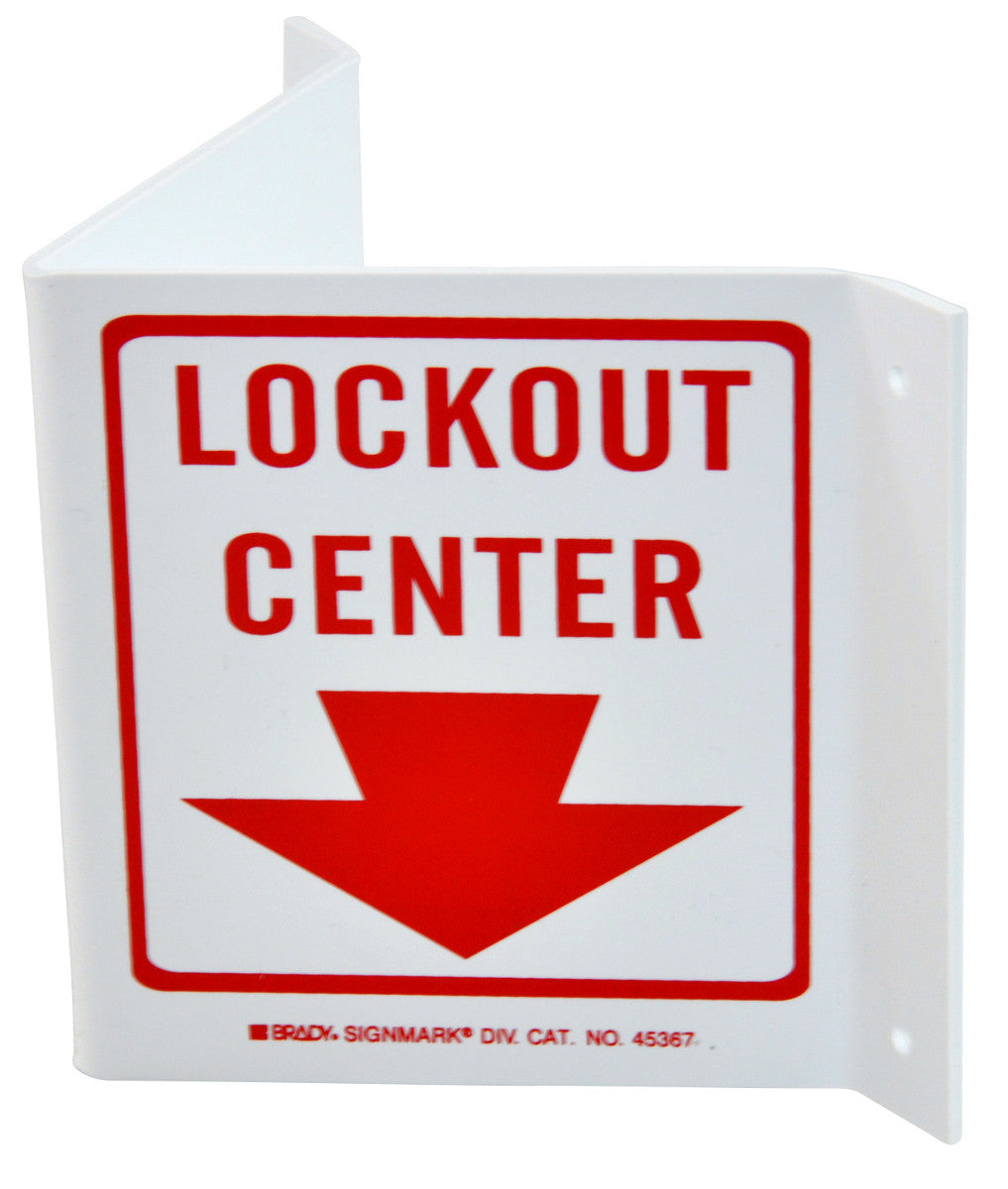 Brady® 5 1/2" X 10" X 1/10" Red On White .1" B-493 Polystyrene Safety Sign "LOCKOUT CENTER"-eSafety Supplies, Inc