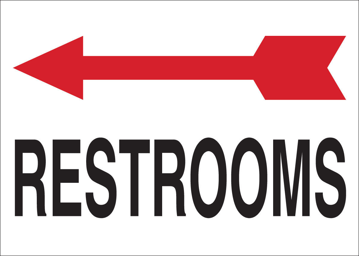 Brady® 10" X 14" X .06" Black/Red On White .0591" B-401 Polystyrene Safety Sign "RESTROOMS"-eSafety Supplies, Inc
