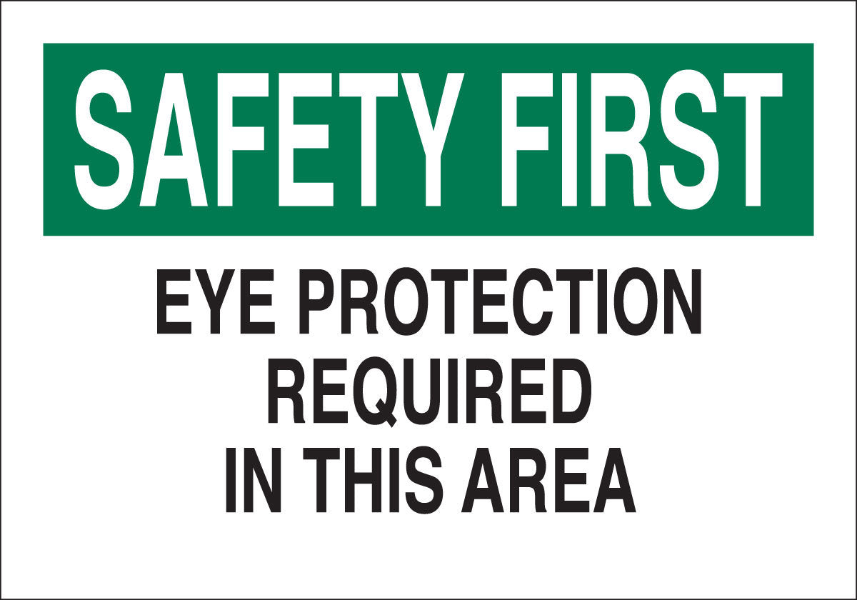 Brady® 10" X 14" X .06" Black/Green On White .0591" B-401 Polystyrene Office And Facility Sign "EYE PROTECTION REQUIRED IN THIS AREA"-eSafety Supplies, Inc