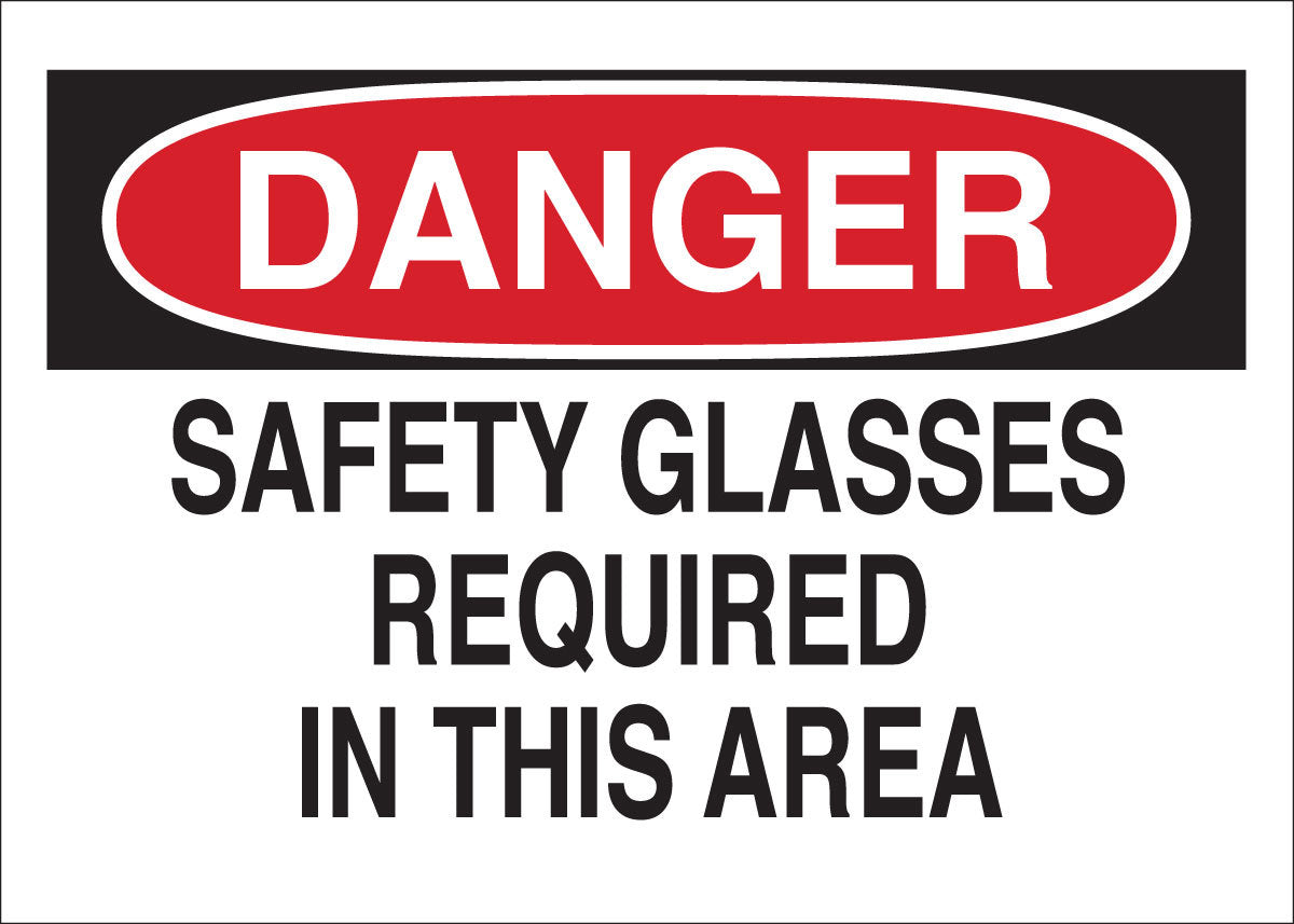 Brady® 10" X 14" X .06" Black/Red On White .0591" B-401 Polystyrene Safety Sign "SAFETY GLASSES REQUIRED IN THIS AREA"-eSafety Supplies, Inc