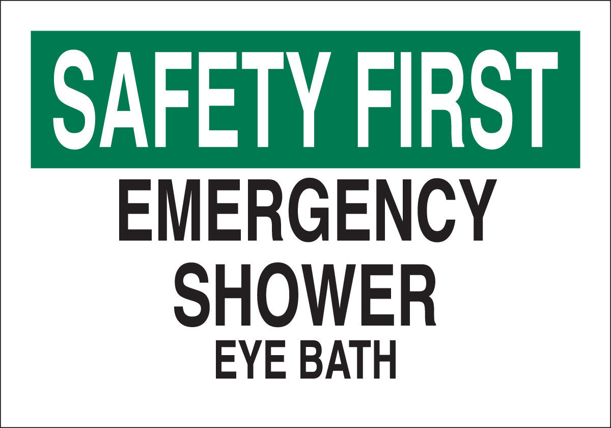 Brady® 10" X 14" X .035" Black/Green On White B-555 Aluminum Safety Sign "EMERGENCY SHOWER EYE BATH"-eSafety Supplies, Inc