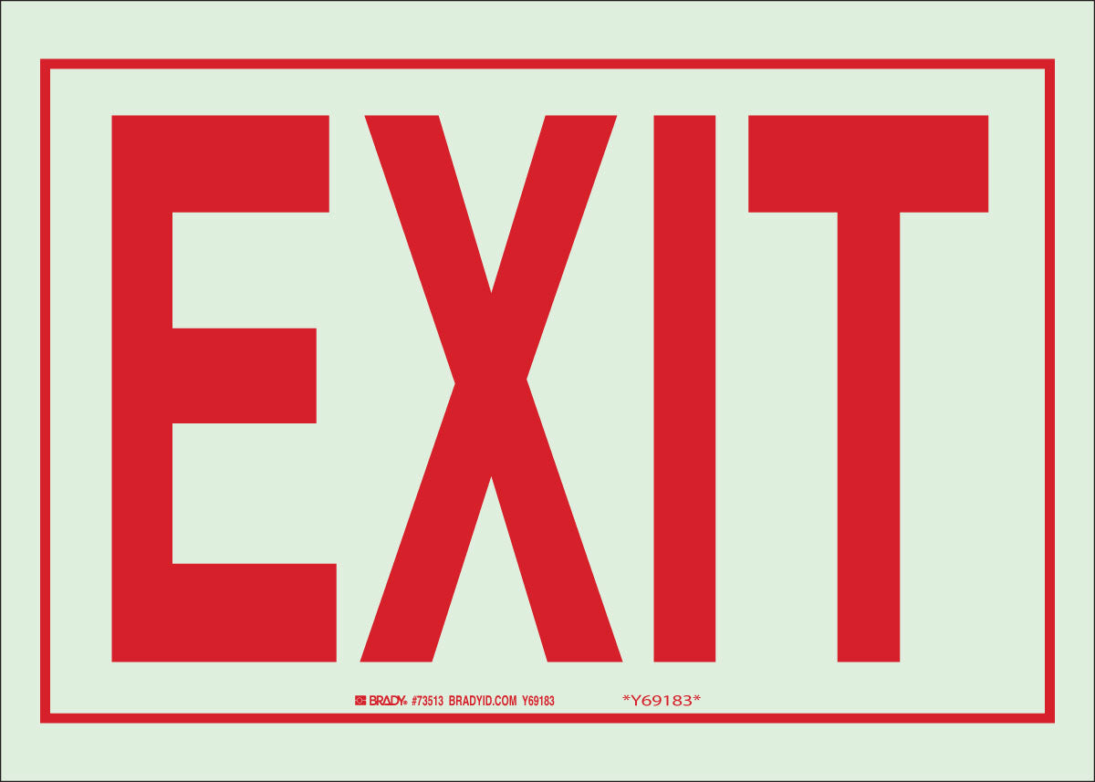 Brady® 10" X 14" X .008" Red On Glow .0079" B-324 Polyester Safety Sign "EXIT"-eSafety Supplies, Inc