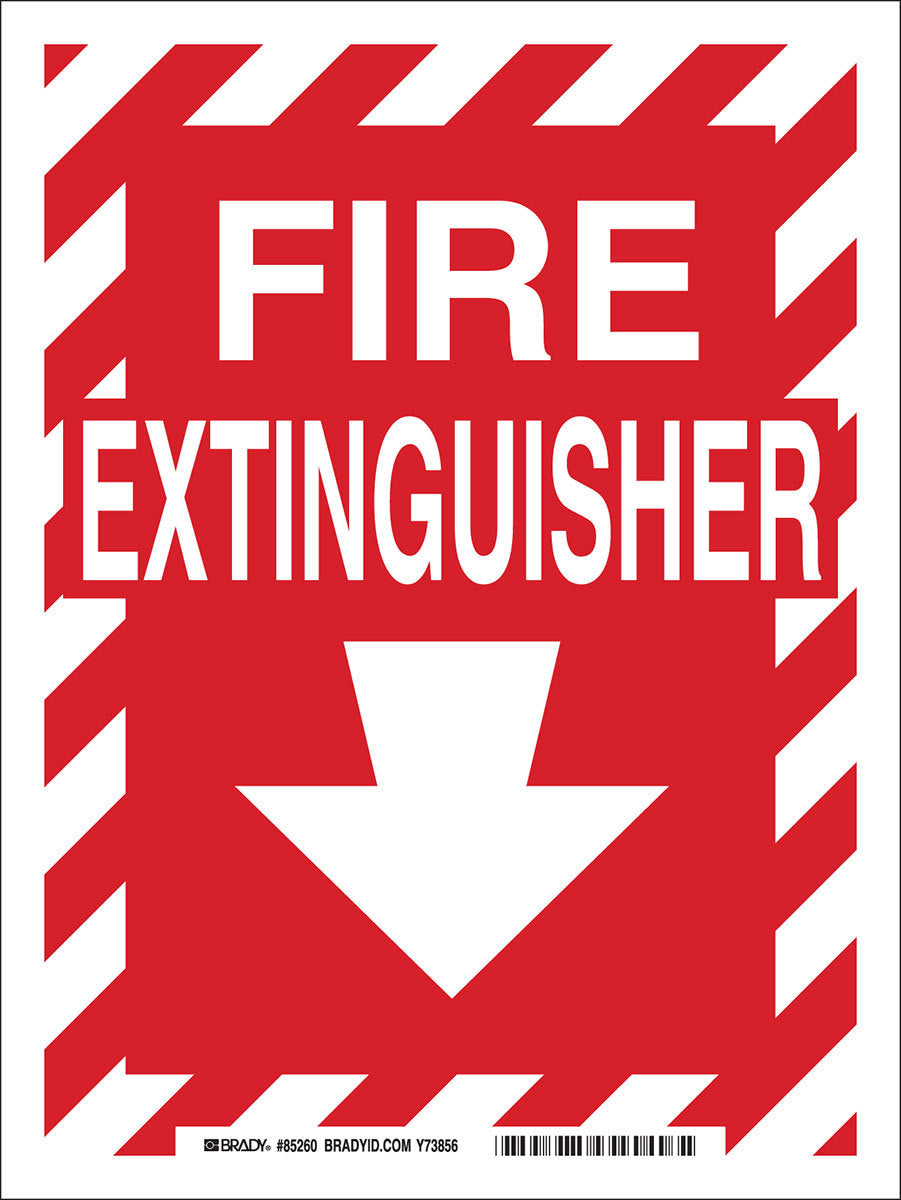 Brady® 14" X 10" X .006" White On Red .01" B-302 Polyester Safety Sign "FIRE EXTINGUISHER"-eSafety Supplies, Inc