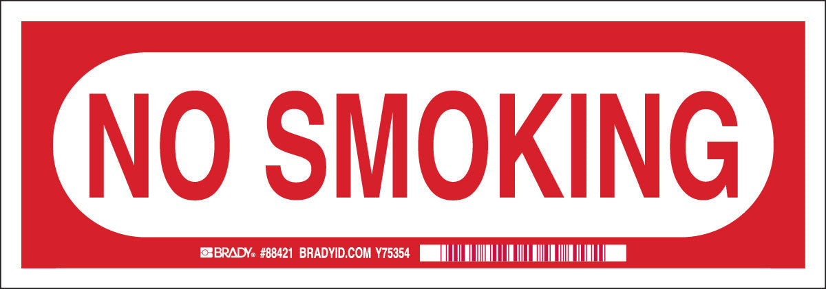 Brady® 5" X 14" X .006" Red On White .01" B-302 Polyester Smoking Control Blank Sign "NO SMOKING"-eSafety Supplies, Inc