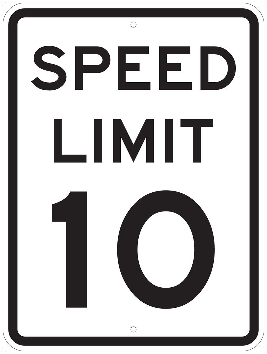 Brady® 24" X 18" X 1/10" Black On White .0984" B-120 Fiberglass Safety Sign "SPEED LIMIT 10"-eSafety Supplies, Inc