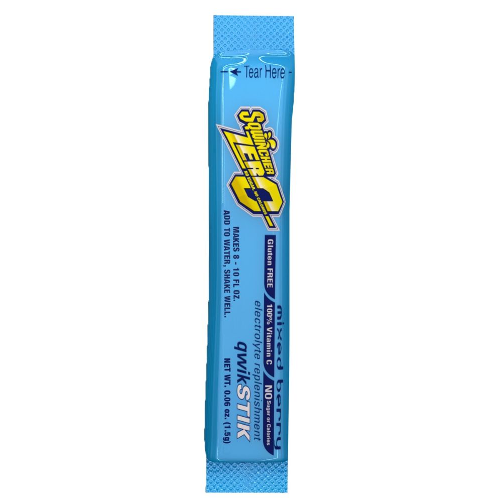 Sqwincher .06 Ounce Mixed Berry Flavor Qwik Stik ZERO Powder Concentrate Packet Electrolyte Drink (1 Case Electrolyte Drink Powder - Pack)-eSafety Supplies, Inc