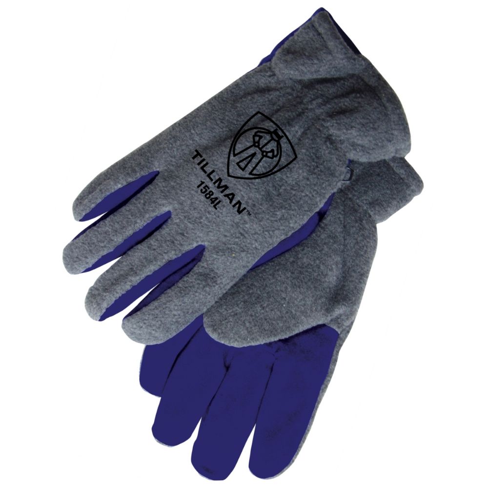 Tillman Gray And Blue Polar Fleece And Leather ColdBlock/Cotton/Polyester Lined Cold Weather Gloves-eSafety Supplies, Inc