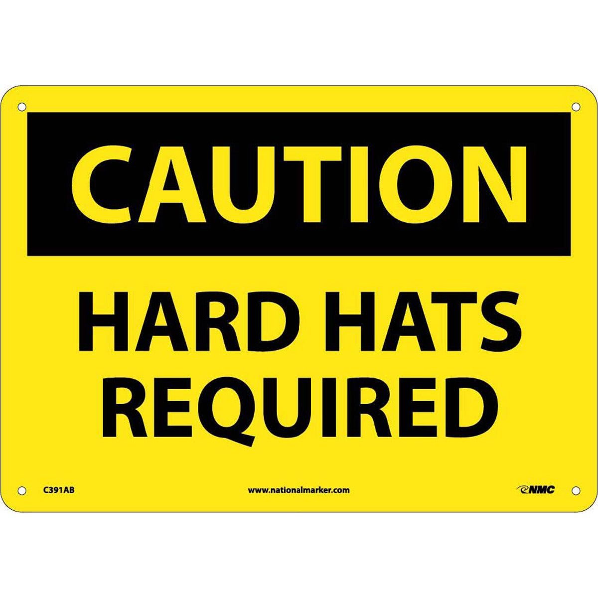 NM 10" X 14" Yellow .04" Aluminum Personal Protective Equipment Sign "CAUTION HARD HATS REQUIRED"-eSafety Supplies, Inc