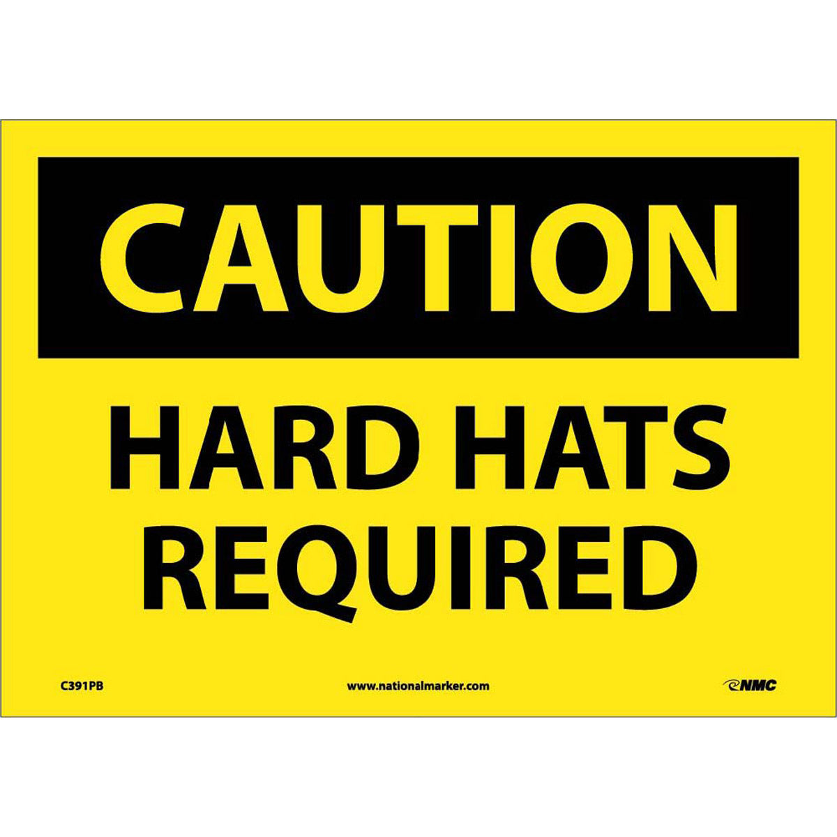 NM 10" X 14" Yellow .0045" Pressure Sensitive Vinyl Personal Protective Equipment Sign "CAUTION HARD HATS REQUIRED"-eSafety Supplies, Inc