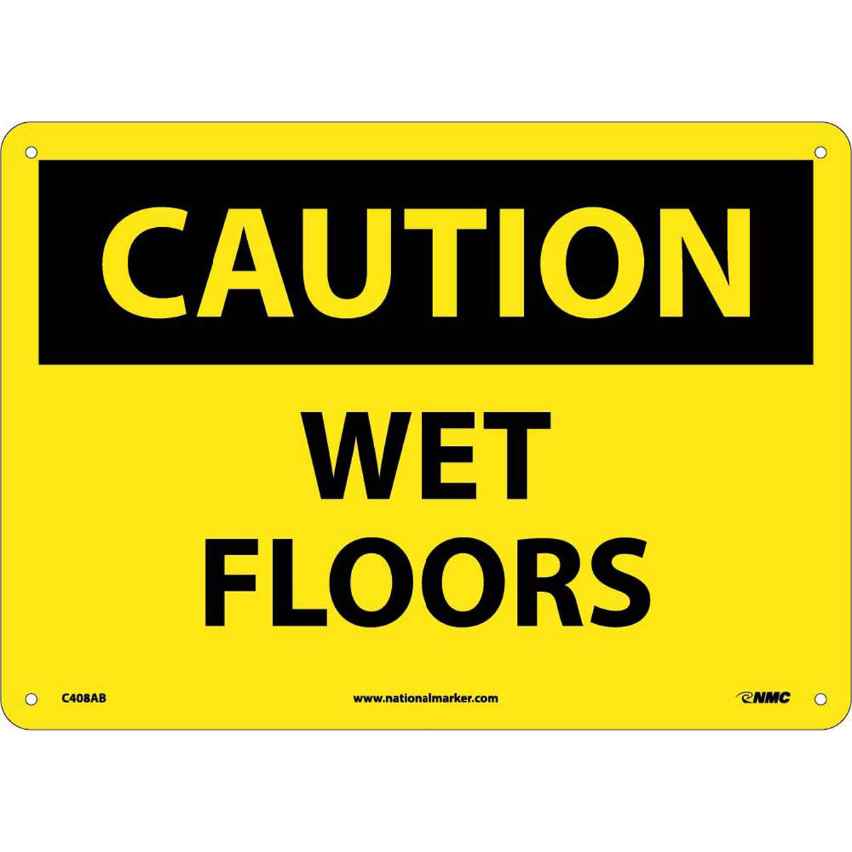 NM 10" X 14" Yellow .04" Aluminum Caution Sign "CAUTION WET FLOORS"-eSafety Supplies, Inc