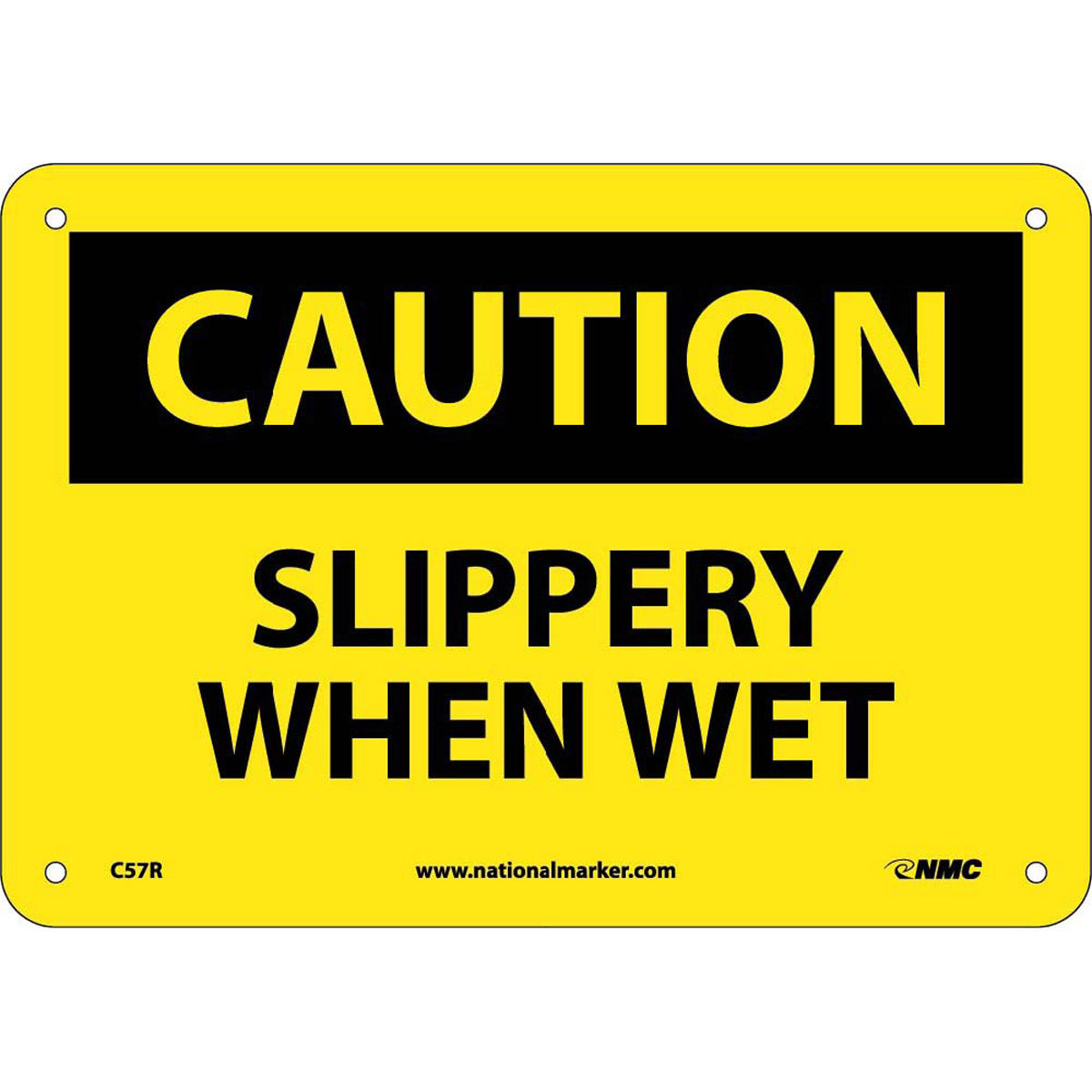 NM 7" X 10" Yellow .05" Rigid Plastic Caution Sign "CAUTION SLIPPERY WHEN WET"-eSafety Supplies, Inc